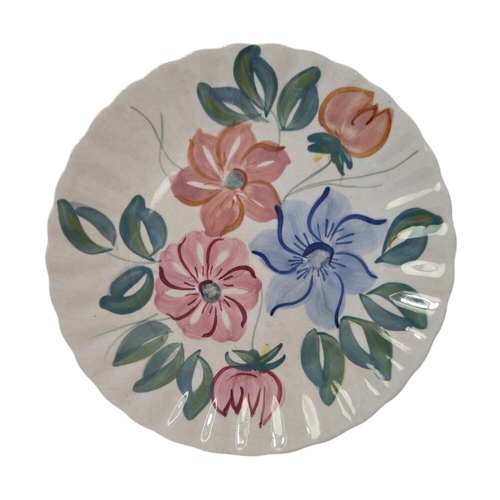 Vtg Blue Ridge Pottery Floral Tulip Pink Blue PLATE Ribbed Edge Ruffle
